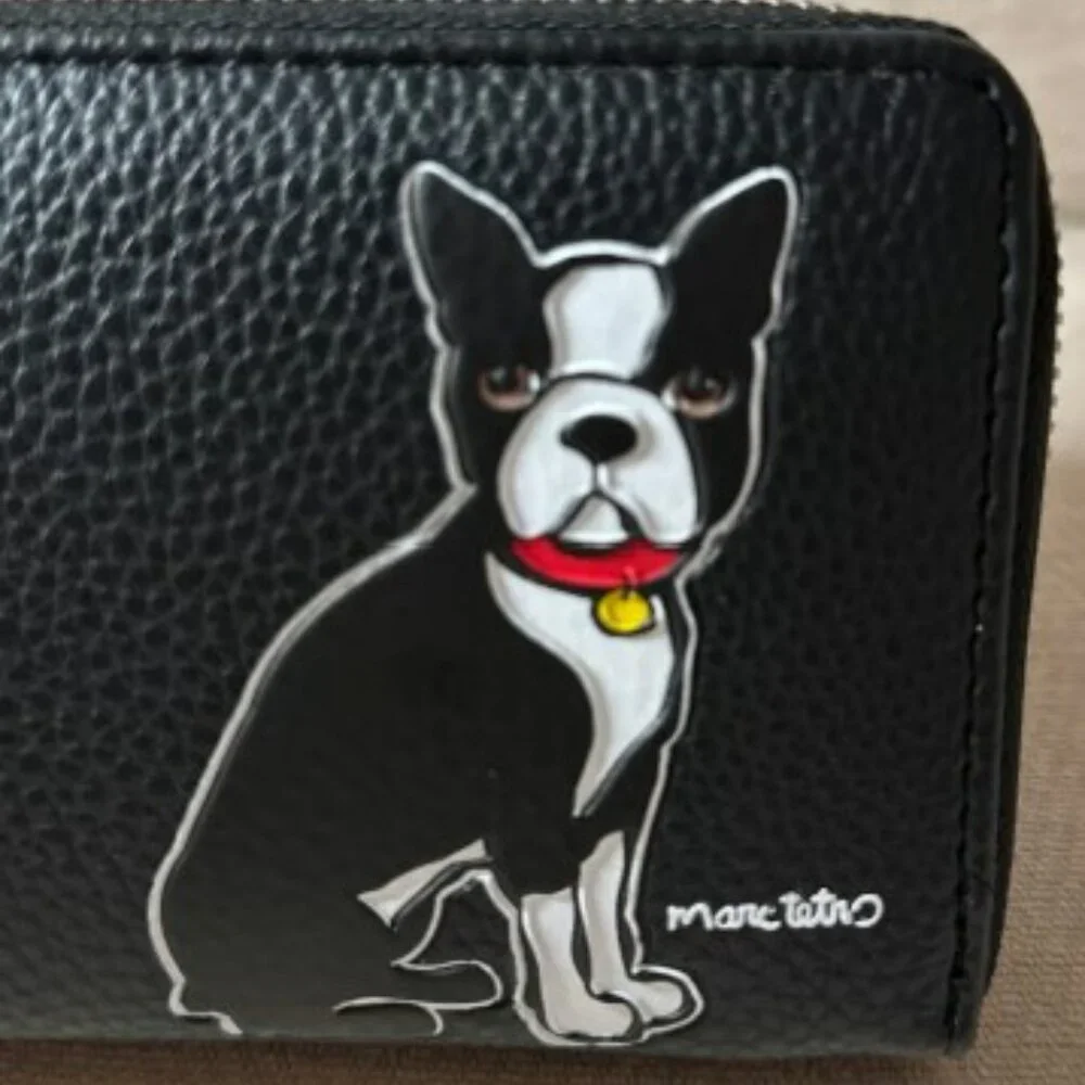 MARC TETRO WOMEN'S BLACK/WHITE BOSTON TERRIER ZIP AROUND WALLET NWT - Picture 5 of 7